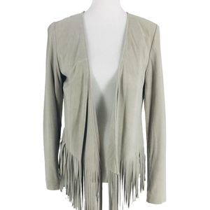 100% Leather Beige Suede Fringe Openface Jacket